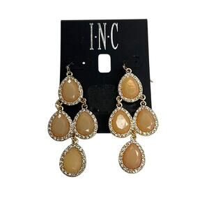 INC International Concepts Gold Chandelier Dangle Earrings w/ Peach Gemstones!